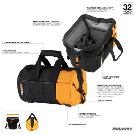 Toughbuilt Tool Bag, Black/Orange, Polyester TB-60-12-1BES